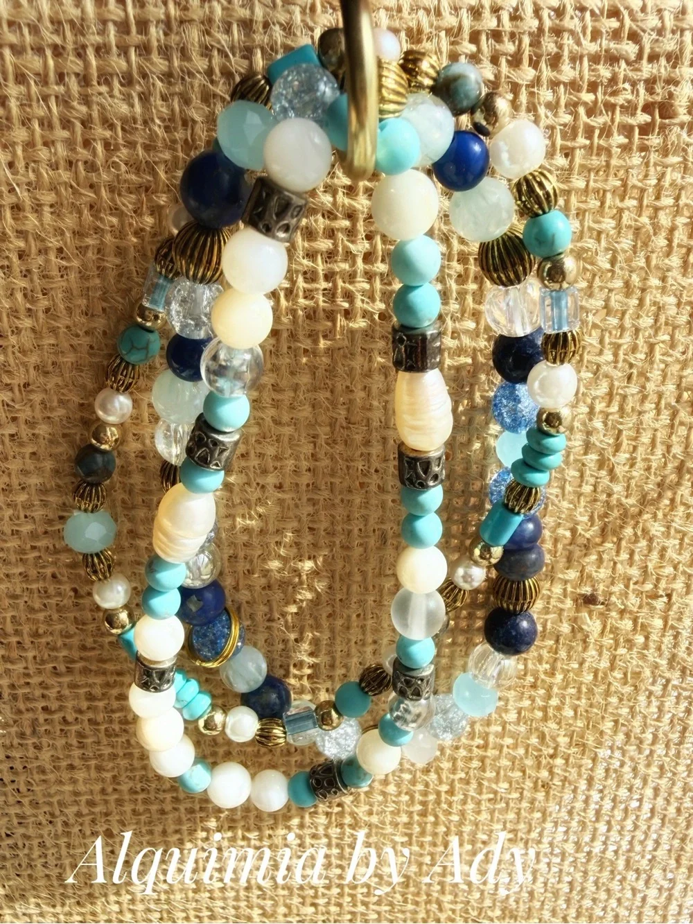 LUXURY Blue & baroque pearl Beaded Bracelet set of three 3️⃣